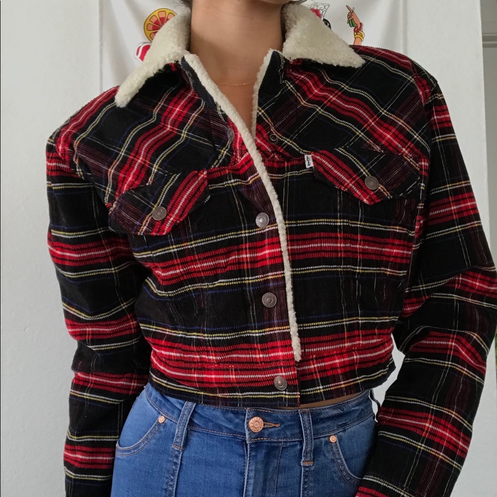 Levis Plaid Corduroy Cropped Trucker Jacket